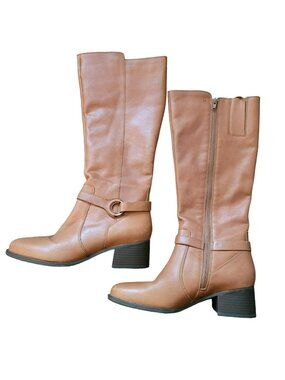 Naturalizer Knee Boots Davis Leather Tan Tawny Brown Womans 8.5 Medium JJ3068